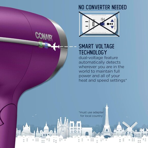 Conair Hair Dryer, Worldwide Travel Hair Dryer with Smart Voltage Technology - Picture 3 of 6